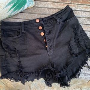 Black denim shorts